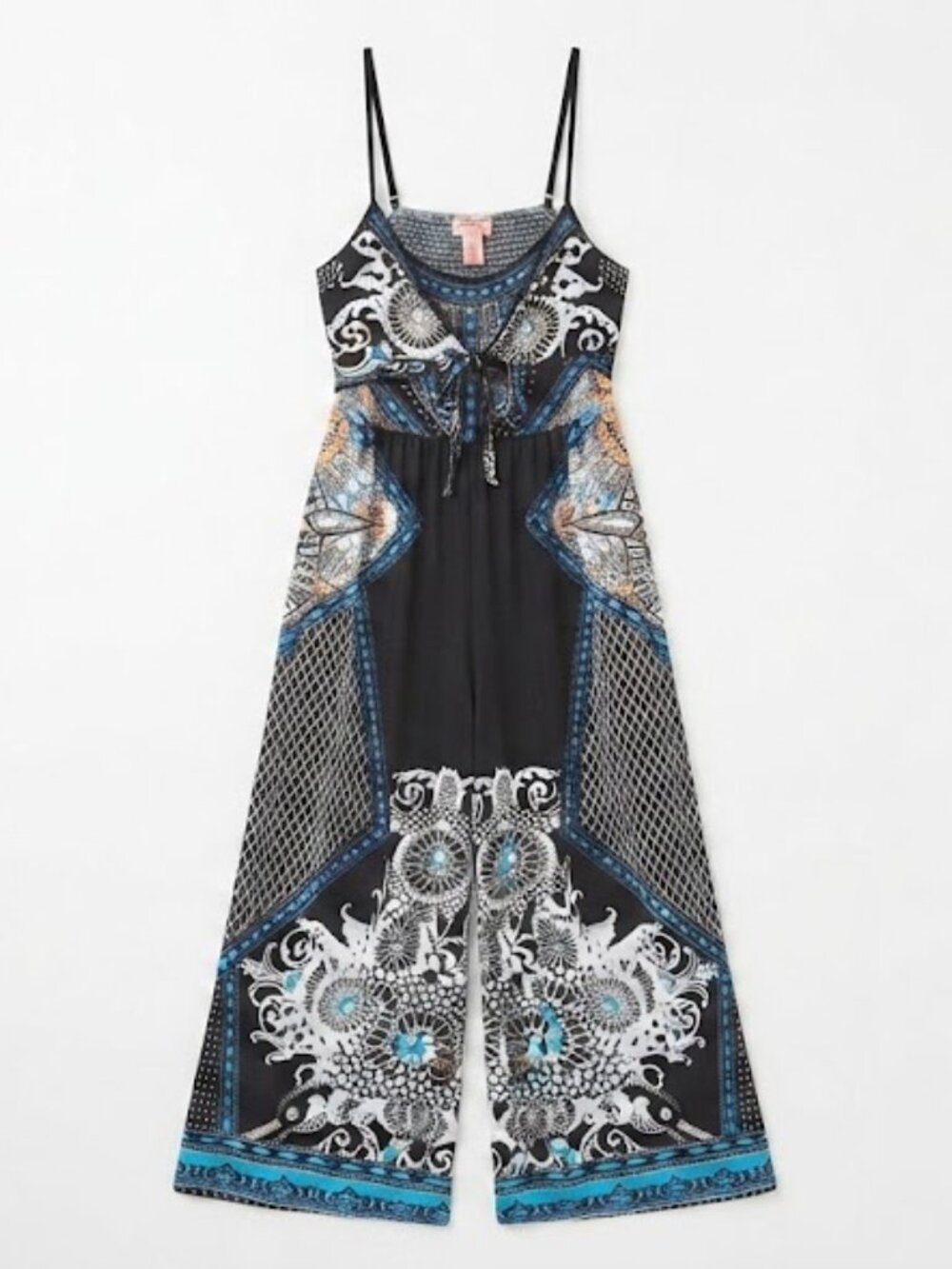 Flying Tomato Black Printed Maxi Jumpsuit with Blue & White Accents
